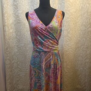Ralph Lauren Vibrant Colorful Paisley Midi Dress Size Petite M